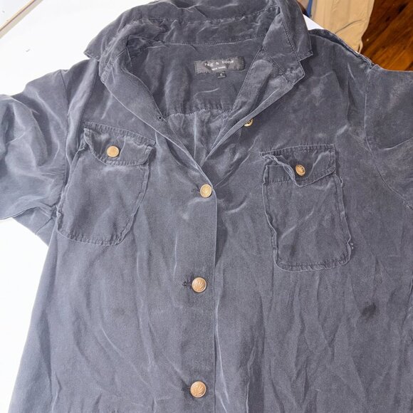 rag & bone 100% Silk Black Shirt Dress Collar Brass Buttons size 6 - Picture 6 of 12